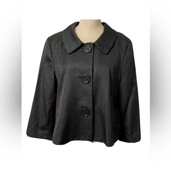 STYLE & CO Black Dressy Crop Coat Blazer Sparkly Shine Buttoned Pleated, 18 - Picture 1 of 14